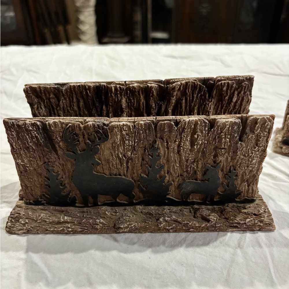 Rustic Hunter wildlife letter holder, business card holder, pen holder. 3 pieces